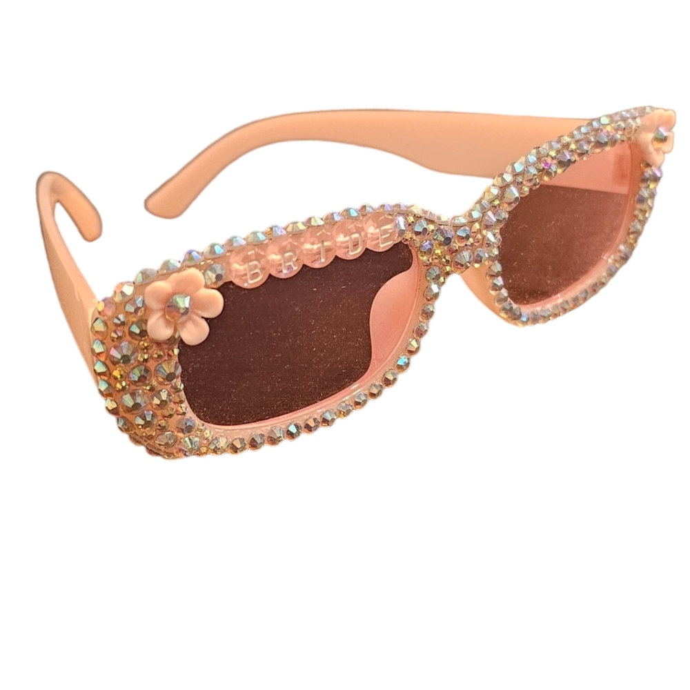 Handmade BRIDE Swarovski Crystal Rectangle Rosey Sunglasses - Picture 5 of 8